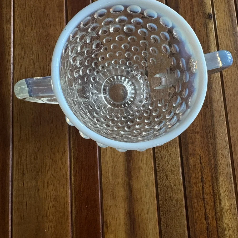 Vintage MCM 1940’s-50's Moonstone Opalescent Hobnail Open Sugar Bowl